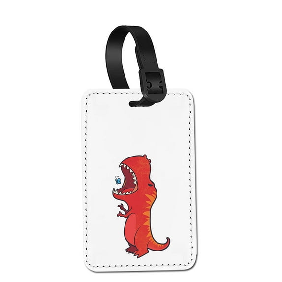 WIRESTER Rectangle PU Leather Luggage Tags for Travel Suitcase Baggage 4.05 x 2.83 inches - Red T-Rex Dinosaur