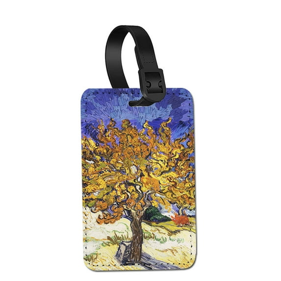 WIRESTER Rectangle PU Leather Luggage Tags for Travel Suitcase Baggage 4.05 x 2.83 inches - Van Gogh Mulberry