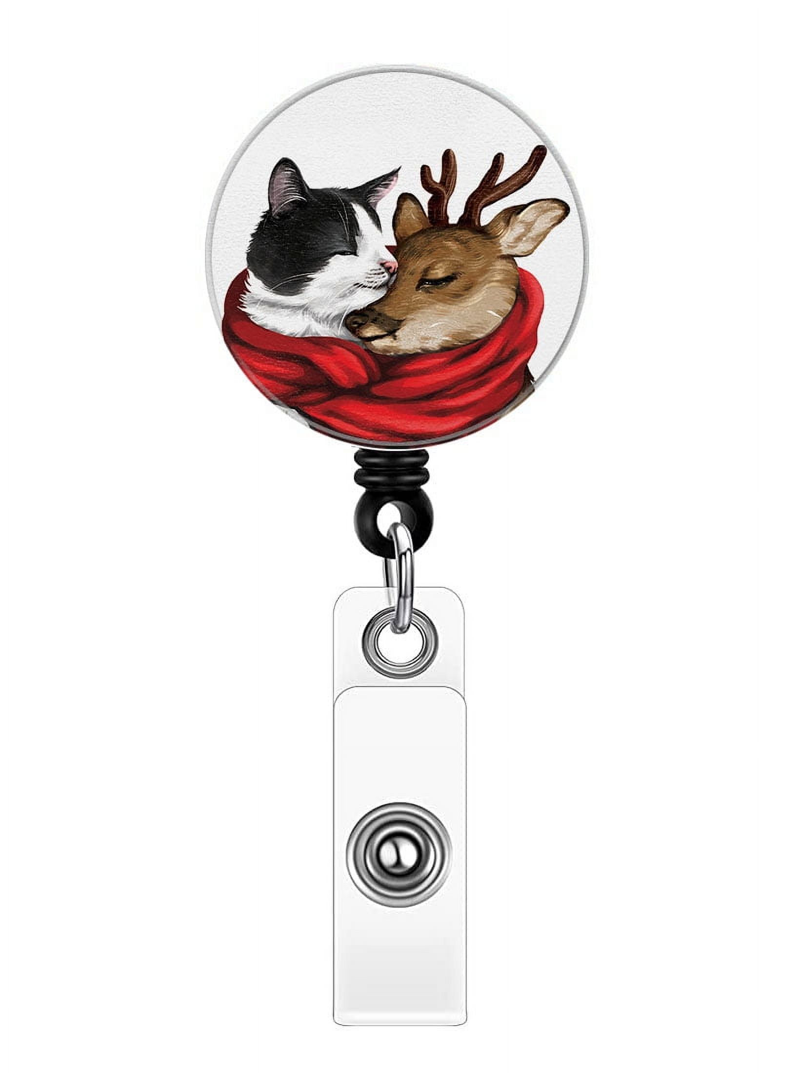 WIRESTER Retractable Badge Reels with Alligator Swivel Clip & Plastic Card  Holder Strap, Round ID Badge Holders for Students, Teachers, Office Workers  - Deer Rabbit Nose Touch 
