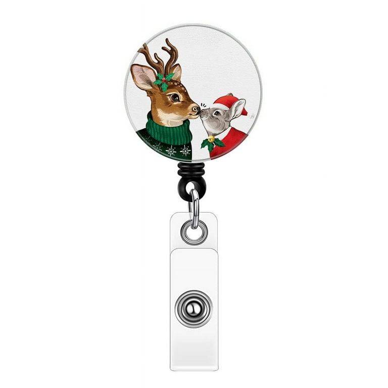 WIRESTER Retractable Badge Reels with Alligator Swivel Clip & Plastic Card  Holder Strap, Round ID Badge Holders for Students, Teachers, Office Workers  - Deer Rabbit Nose Touch 