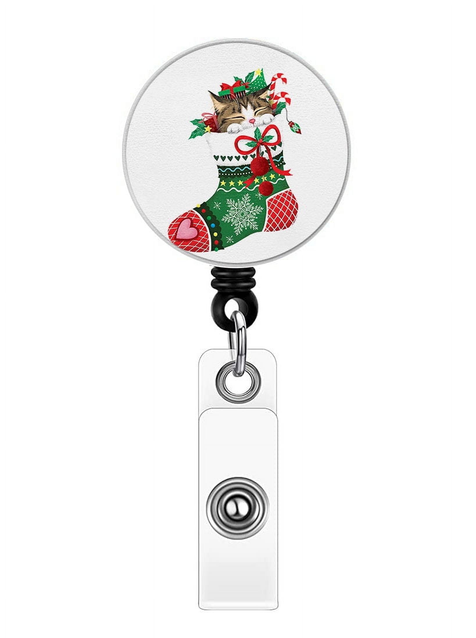 WIRESTER Retractable Badge Reels with Alligator Swivel Clip & Plastic Card  Holder Strap, Round ID Badge Holders for Students, Teachers, Office Workers  - Xmas Santa Baby Ho Ho Ho Green 
