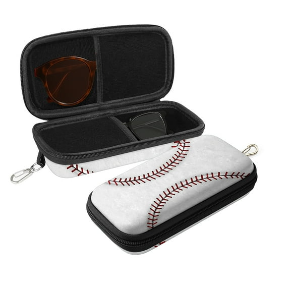 WIRESTER Double Eyeglasses Case, Hard Shell Dual Glasses Holder with Zipper & Keychain Clip - Baseball