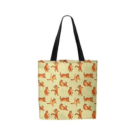 WIRESTER Reusable Canvas Tote Bag for Women Girls, Big Tote Bag With Inner Pocket, Beach Bag, Grocery Shopping Bag, Travel Bag - Orange Tabby Cat Funny Playful Postures