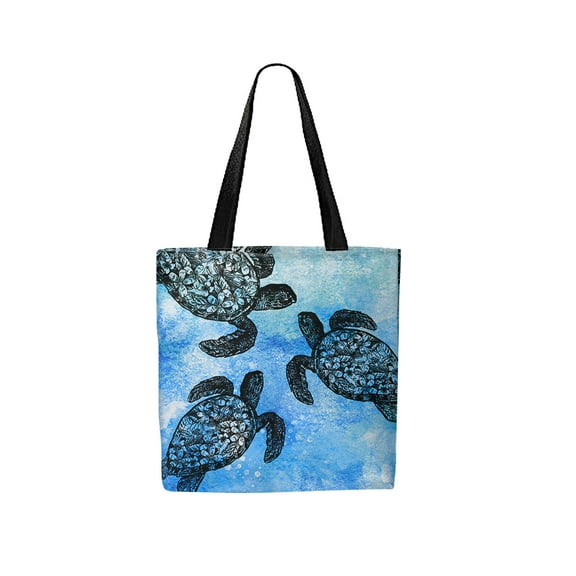WIRESTER Reusable Canvas Tote Bag for Women Girls, Big Tote Bag With Inner Pocket, Beach Bag, Grocery Shopping Bag, Travel Bag - Ocean Sea Turtles