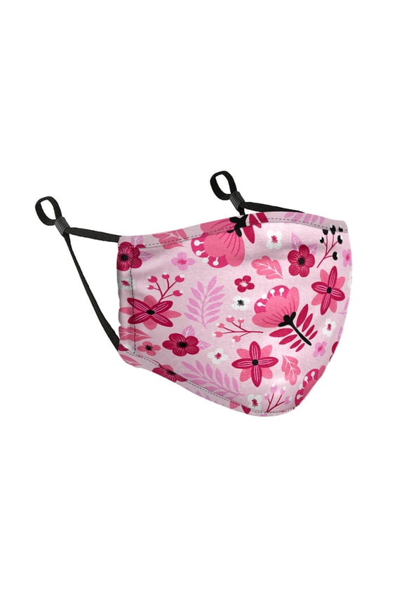 Reusable Washable Polyester 3 Layers Mask Cover Protection For Adult, Pink Flowers Pattern