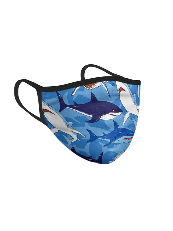 Reusable Washable Polyester Cotton Mask Cover Protection For Adult, Blue Shark Pattern