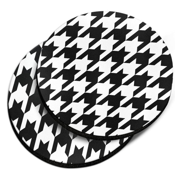 WIRESTER Round Neoprene Car Coaster for Drinks, Set of 2pcs, Black Houndstooth