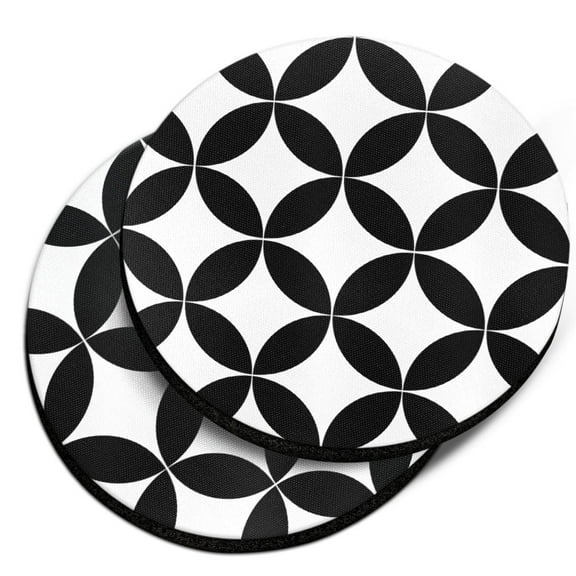 WIRESTER Round Neoprene Car Coaster for Drinks, Set of 2pcs, Black White Geometric