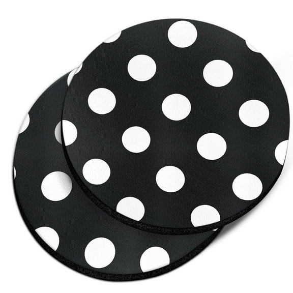 WIRESTER Round Neoprene Car Coaster for Drinks, Set of 2pcs, Black White Polka Dots