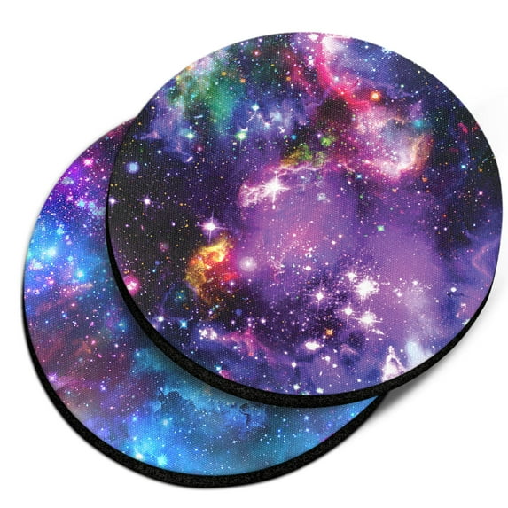 WIRESTER Round Neoprene Car Coaster for Drinks, Set of 2pcs, Purple Nebula Galaxy & Celestial Blue Purple Galaxy