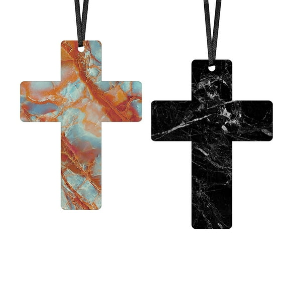 WIRESTER Set of 2 Aluminum Cross Hanging Ornaments for Christmas Tree Holidays Party Home Office Xmas Tree Decoration Gift - Blue Gold Marble & Cloudy Black Marble