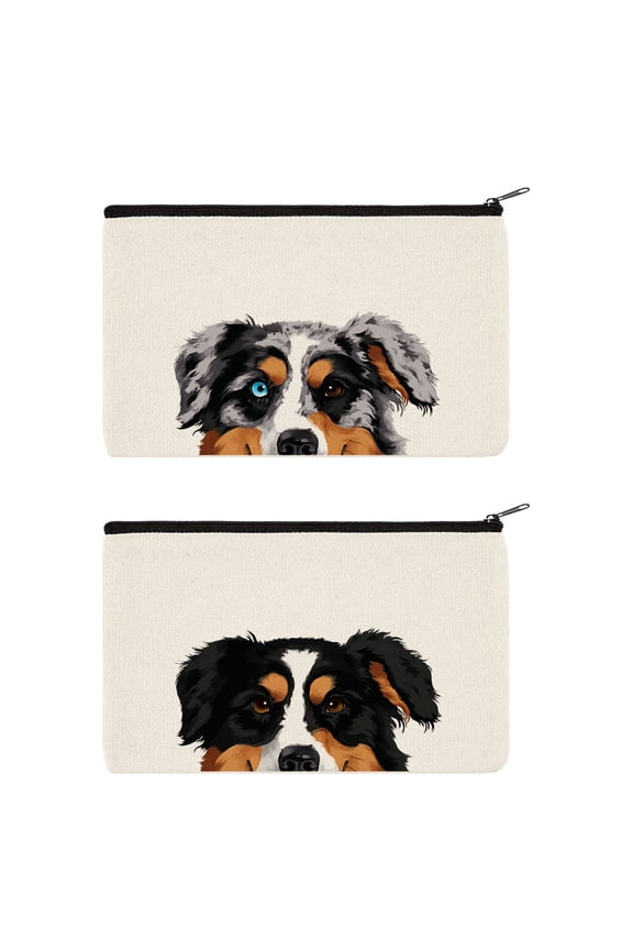 Set 2 of Canvas Cosmetic Bag, Makeup Bag, Cosmetic Pouch for Women - Aussie Australian Shepherd Dogs