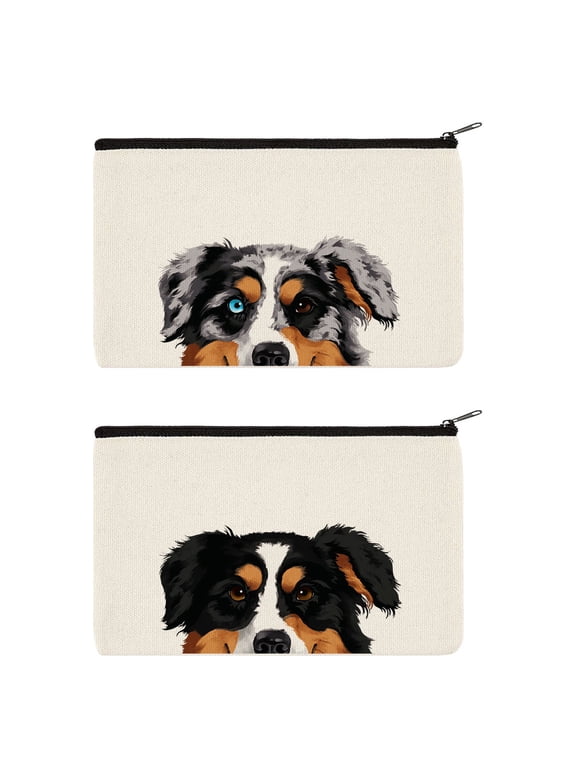 Set 2 of Canvas Cosmetic Bag, Makeup Bag, Cosmetic Pouch for Women - Aussie Australian Shepherd Dogs