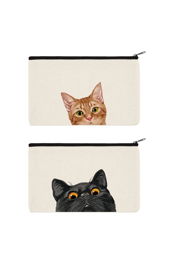 Set 2 of Canvas Cosmetic Bag, Makeup Bag, Cosmetic Pouch for Women - Bombay Orange Tabby Cats