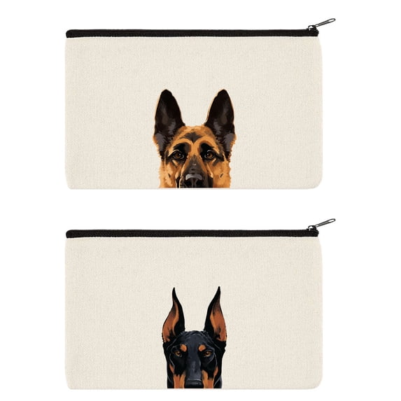 WIRESTER Set 2 of Canvas Cosmetic Bag, Makeup Bag, Cosmetic Pouch for Women - Doberman Pinscher German Shepherd Dogs
