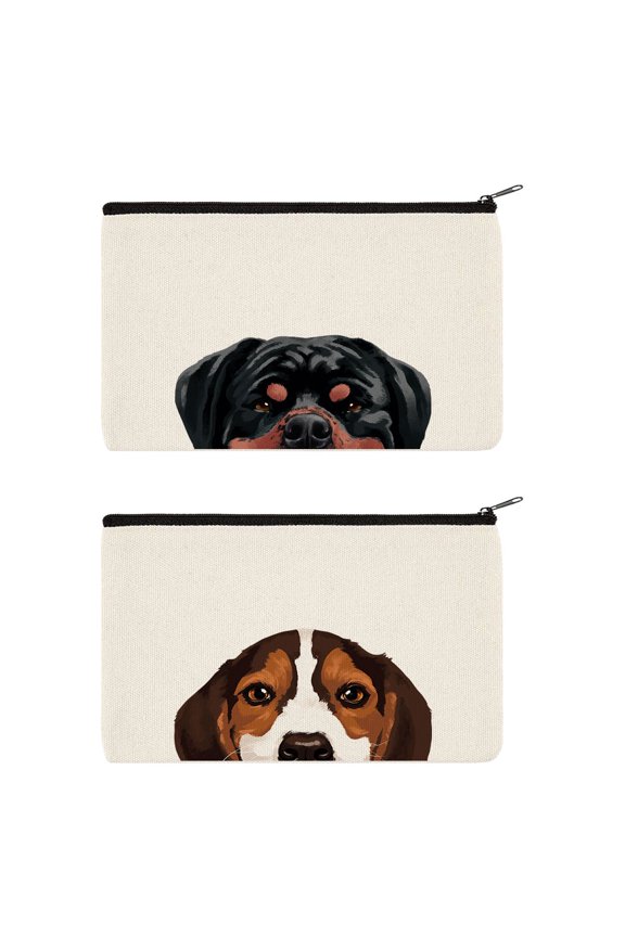 Set 2 of Canvas Cosmetic Bag, Makeup Bag, Cosmetic Pouch for Women - Rottweiler Beagle Dogs