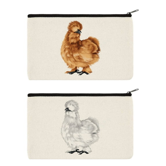 WIRESTER Set 2 of Canvas Cosmetic Bag, Makeup Bag, Cosmetic Pouch for Women - Silkie Chickens