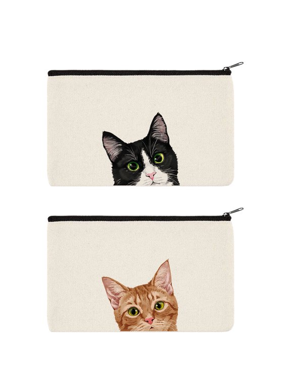 Set 2 of Canvas Cosmetic Bag, Makeup Bag, Cosmetic Pouch for Women - Tuxedo Orange Tabby Cats
