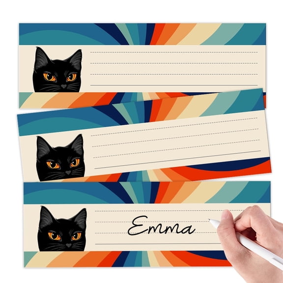 WIRESTER Set 25pcs Name Plates for Classroom Desk Décor, Cubbies for Classrooms, Locker Organization, Desk Name Plate Classroom Supplies - Black Cat Face