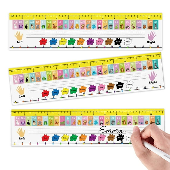 WIRESTER Set 25pcs Name Plates for Classroom School Student, Name Plate for Desk With Alphabet, Number Line, Ruler & More Classroom Essentials - Colorful Alphabet Animal Names