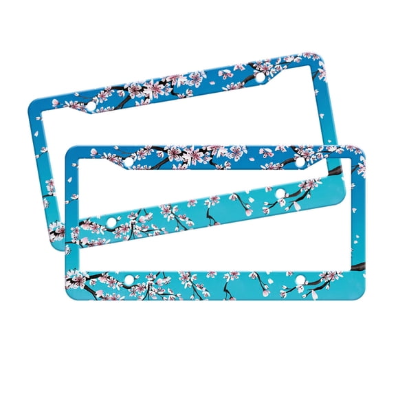 WIRESTER Set 2pcs 6" x 12" Auto Drive License Plate Frame Cover - Falling Cherry Blossom
