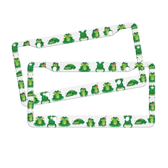 WIRESTER Set 2pcs 6" x 12" Auto Drive License Plate Frame Cover - Green Frog Funny Playful Postures