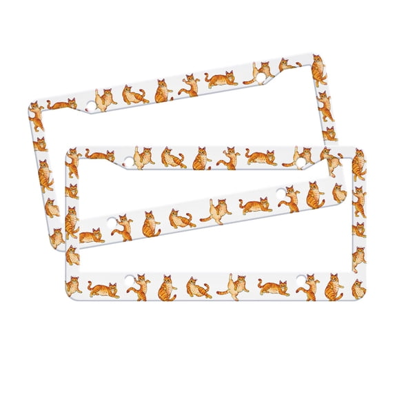WIRESTER Set 2pcs 6" x 12" Auto Drive License Plate Frame Cover - Orange Tabby Cat Funny Playful Postures