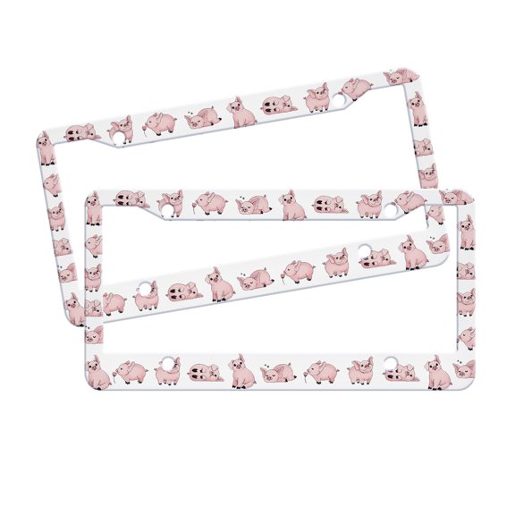 WIRESTER Set 2pcs 6" x 12" Auto Drive License Plate Frame Cover - Pig Funny Playful Postures