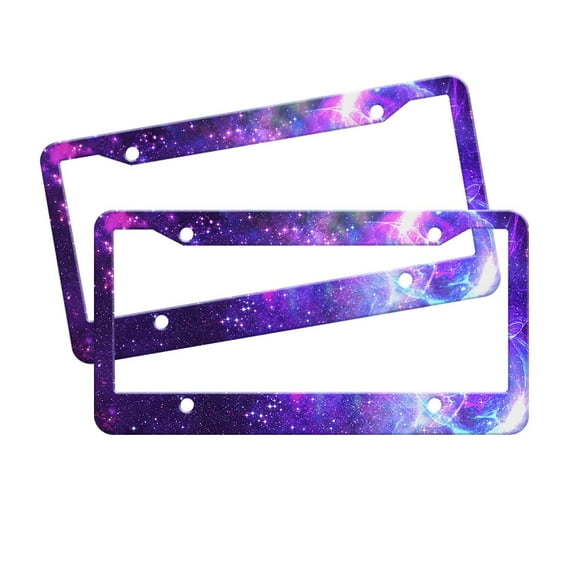 WIRESTER Set 2pcs 6" x 12" Auto Drive License Plate Frame Cover - Purple Stardust Boom