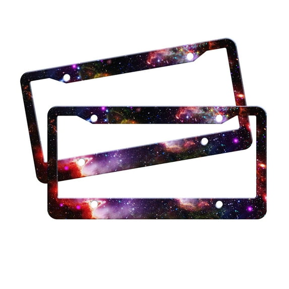 WIRESTER Set 2pcs 6" x 12" Auto Drive License Plate Frame Cover - Red Cosmo Nebula Galaxy