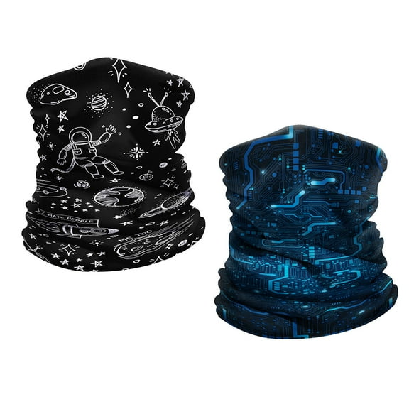 WIRESTER Set of 2pcs Bandana Seamless Tube Mask, Headwear, Scarf for Wear Face Coverings, Running, Cycling, Fishing, UV Protection - Space Things Blue Circuit Board