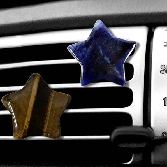 WIRESTER Set of 2pcs Crystal Star Shaped Natural Gemstone Car Air Freshener Fragrance Vent Clip Interior Decoration for Cars - Gold Tigers Eye & Blue Lapis Lazuli