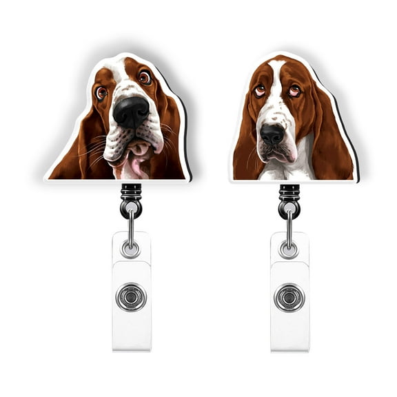 WIRESTER Set 2pcs Design Acrylic Key Card Holder Belt Clip Reel Id Badge Retractable - Basset Hound Dogs