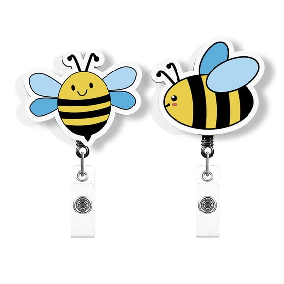WIRESTER Set 2pcs Design Acrylic Key Card Holder Belt Clip Reel Id Badge Retractable - Bee Kind Sweet Bee & Bee Kind Cute Honey Bee