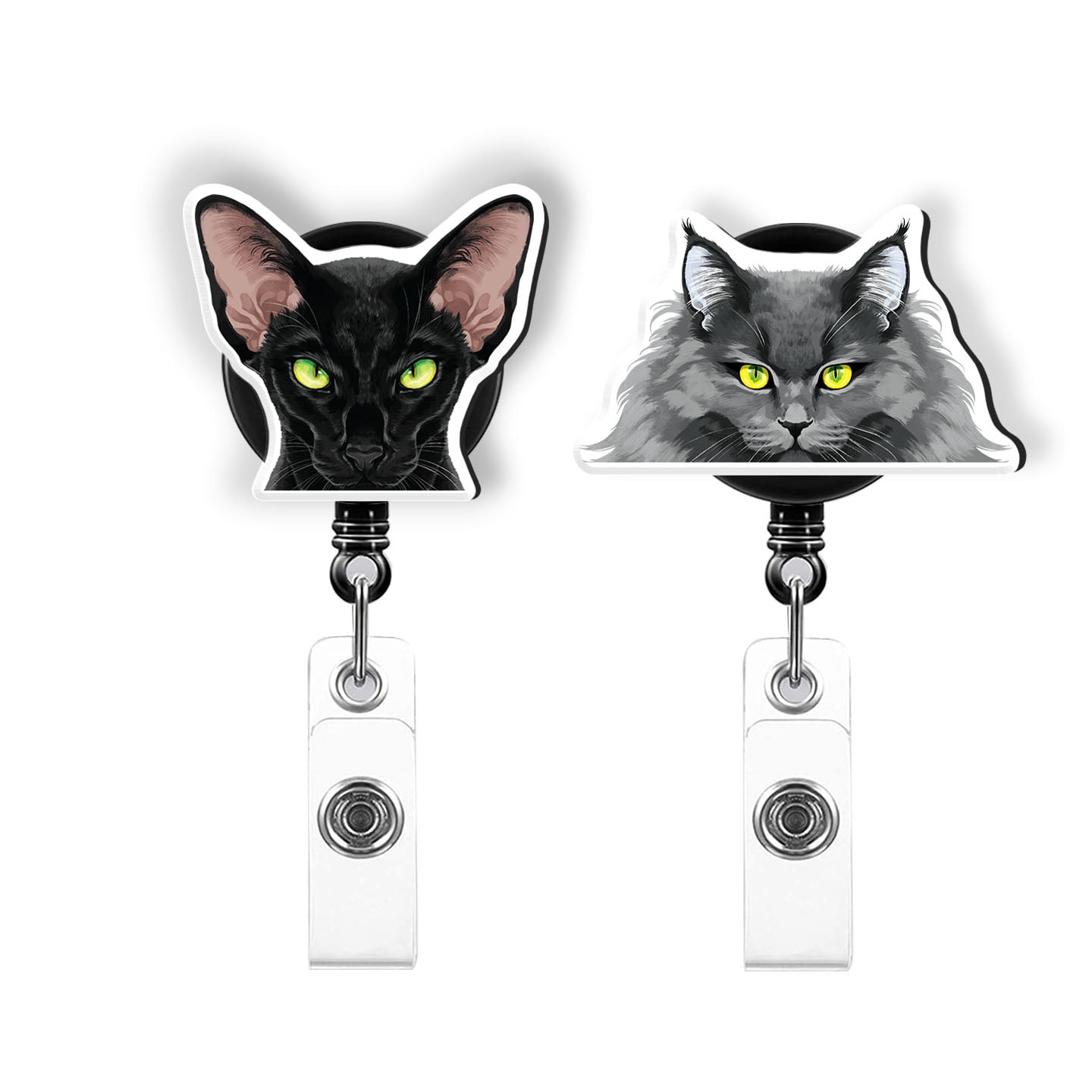 WIRESTER Set 2pcs Design Acrylic Key Card Holder Belt Clip Reel Id Badge  Retractable - Brown Tabby Devon Rex, Havana Brown Cats 