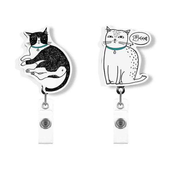 WIRESTER Set 2pcs Design Acrylic Key Card Holder Belt Clip Reel Id Badge Retractable - Cat Stuffs