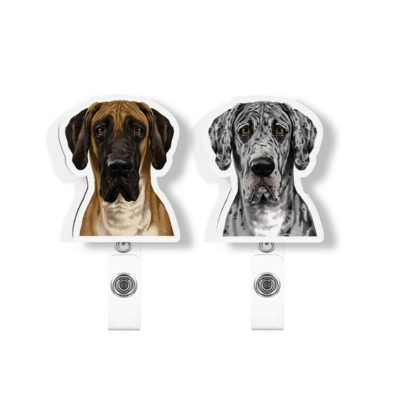 WIRESTER Set 2pcs Design Acrylic Key Card Holder Belt Clip Reel Id Badge Retractable - Fawn Merle Great Dane Dogs