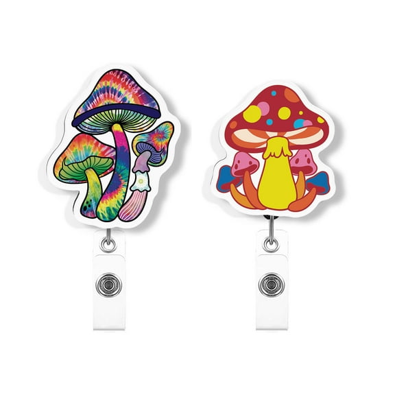WIRESTER Set 2pcs Design Acrylic Key Card Holder Belt Clip Reel Id Badge Retractable - Mushroom