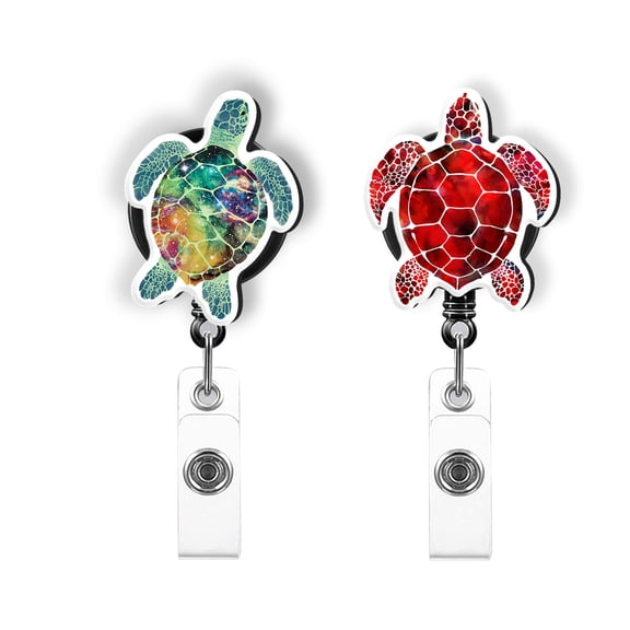 WIRESTER Set 2pcs Design Acrylic Key Card Holder Belt Clip Reel Id Badge Retractable - Sea Turtles