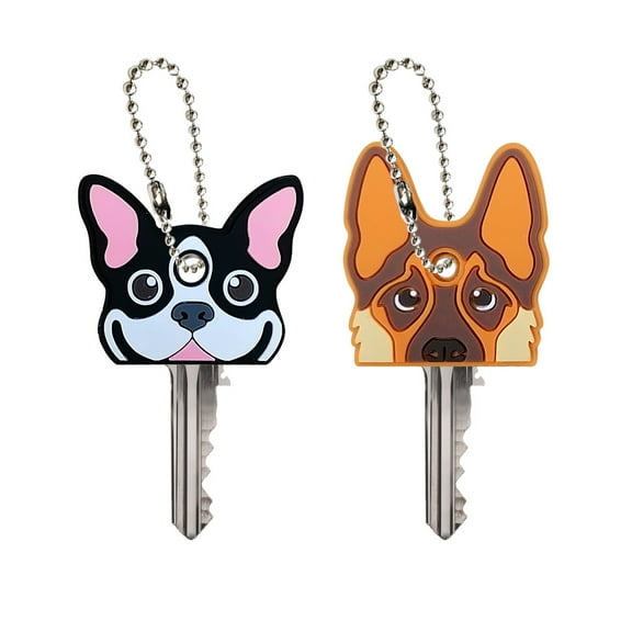 WIRESTER Set 2pcs Key Caps Silicone Key Ring Cap Cute Head Cover Keychain Case Shell Animals Shape Key Caps Covers Tags Handy Key Ring Holder - German Shepherd Dog & Boston Terrier Dog