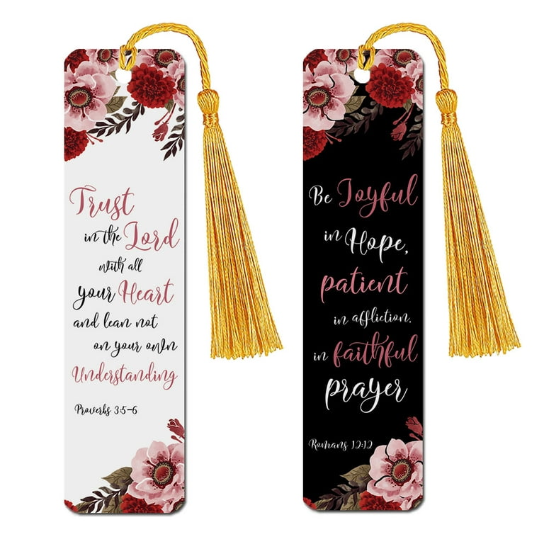 WIRESTER Set 2pcs Rectangle Metal Bookmarks With Light Gold Tassels for  Book Lovers, Page Markers for Students Teachers Reading - Christian Quotes  Proverbs 3:5-6 & Christian Quotes Romans 12:12 