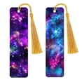 thumbnail image 1 of WIRESTER Set 2pcs Rectangle Metal Bookmarks With Light Gold Tassels for Book Lovers, Page Markers for Students Teachers Reading - Purple Nebula Galaxy & Celestial Blue Purple Galaxy, 1 of 1