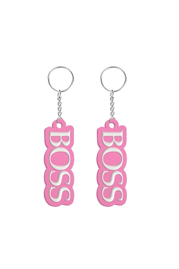 Set 2pcs Rubber Soft Touch PVC Silicone Keychain for Car Bag Pendant, Boss