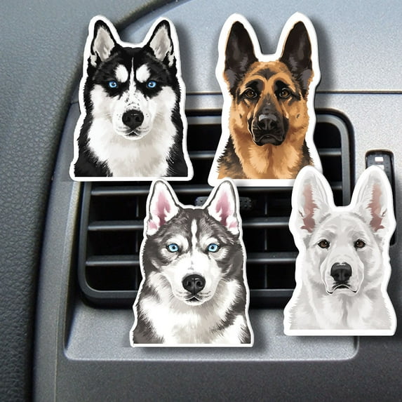 WIRESTER Set of 4pcs Car Air Freshener Fragrance Vent Clip Interior Decoration for Cars with Lemon Scented Pad - Siberian Husky, German Shepherd, Gray Siberian Husky, White German Shepherd Dog