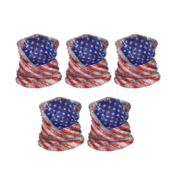 WIRESTER Set of 5pcs Bandana Seamless Tube Mask, Headwear, Scarf for Wear Face Coverings, Running, Cycling, Fishing, UV Protection - Wood Vintage American USA Flag