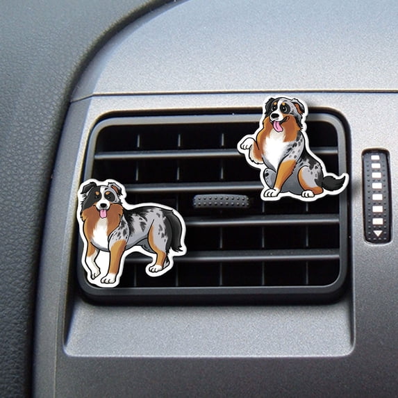 WIRESTER Set of 2pcs Car Air Freshener Fragrance Vent Clip Decoration with Lemon Scented Pad - Australian Shepherd Dog Funny Playful Postures