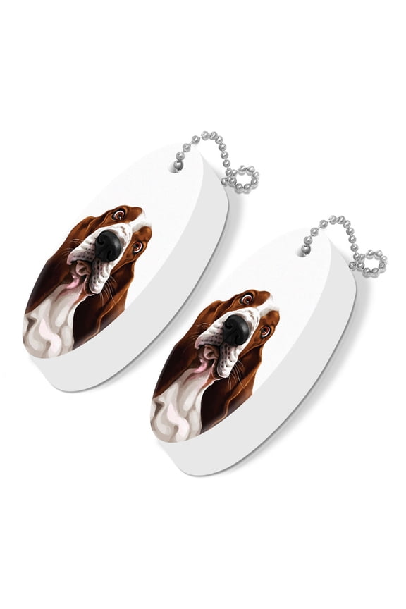 Set of 2pcs Floating Foam Keyring Keychain Waterproof Key Chain For Swimming, Boating, Fishing, Water Sport - Basset Hound Dog