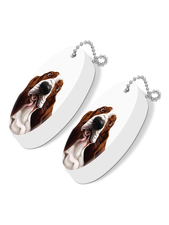Set of 2pcs Floating Foam Keyring Keychain Waterproof Key Chain For Swimming, Boating, Fishing, Water Sport - Basset Hound Dog