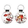 thumbnail image 1 of WIRESTER Set of 2pcs Round Silver Glitter PU Leather Keychains Keyrings Ornaments - Red Cardinal Birds, 1 of 6