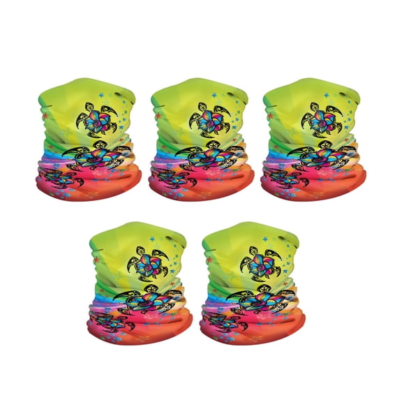 WIRESTER Set of 5pcs Bandana Seamless Tube Mask, Headwear, Scarf for Wear Face Coverings, Running, Cycling, Fishing, UV Protection - Flower & Turtles
